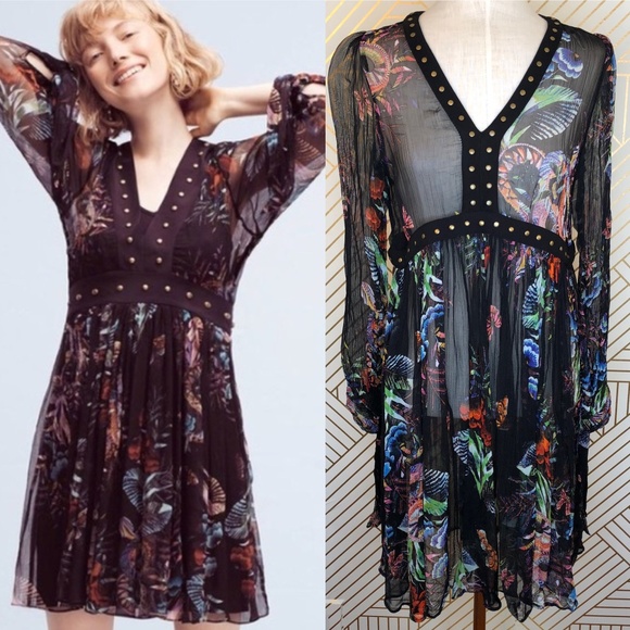 anthropologie black floral dress